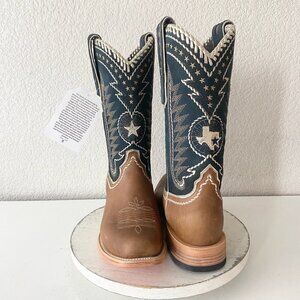 NEW Lane RODEO HOUSTON Mens Cowboy Boots 10 Brown Navy Leather Western Blunt Toe